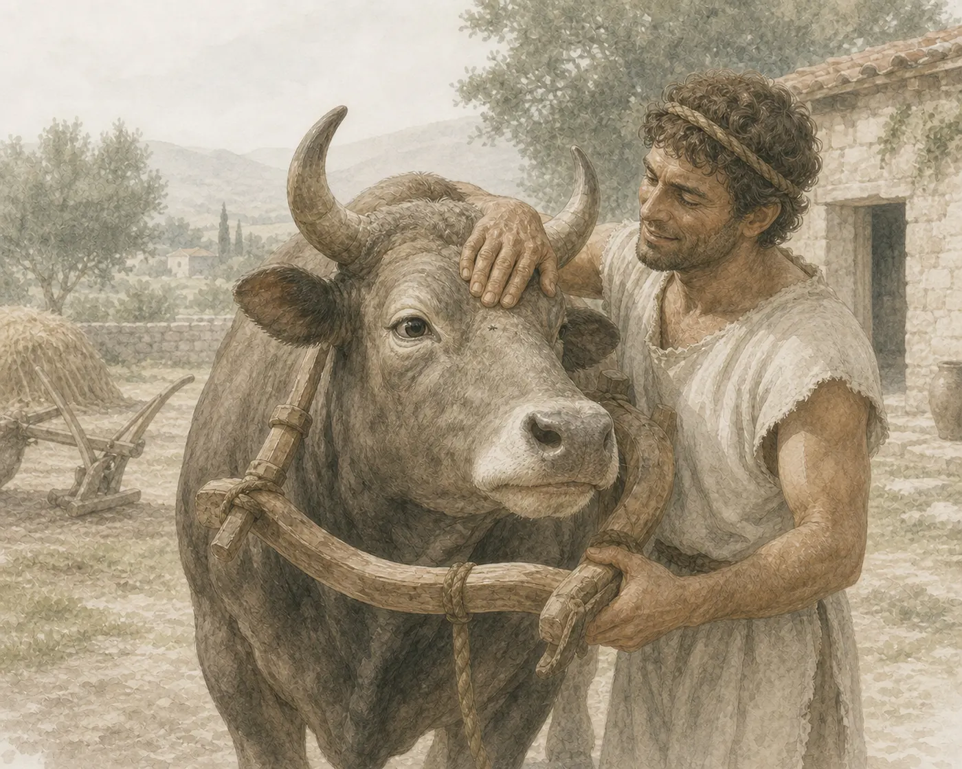 Illustration for Aesop’s fable “The Flea and the Ox”