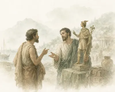 Illustration for Aesop’s fable “The Statue Seller”