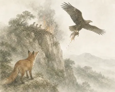 Illustration for Aesop’s fable “The Eagle and the Fox”