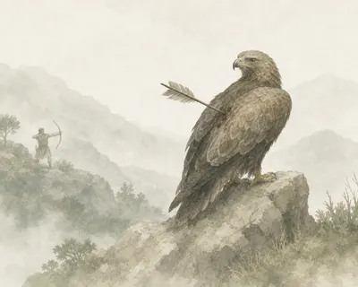 Illustration for Aesop’s fable “The Eagle Struck by an Arrow”