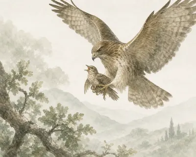 Illustration for Aesop’s fable “The Nightingale and the Hawk”