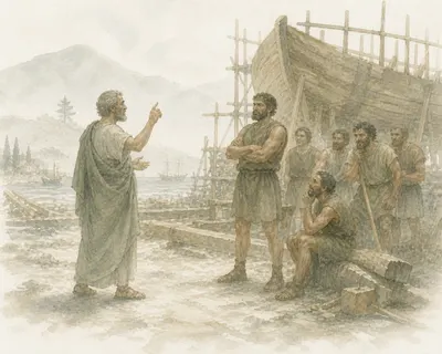 Illustration for Aesop’s fable “Aesop in the Shipyard”