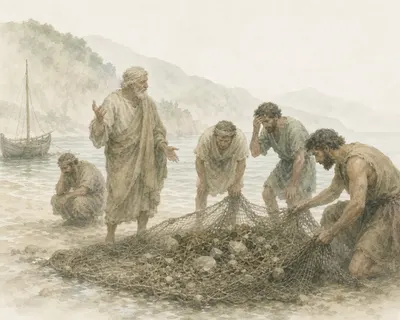 Illustration for Aesop’s fable “The Fishermen and the Stone”