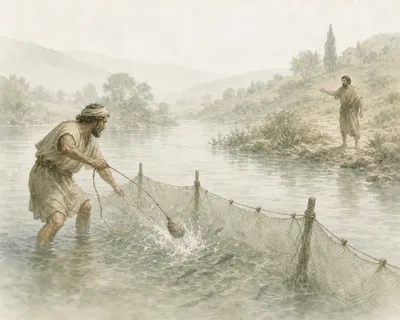 Illustration for Aesop’s fable “The Fisherman who Stirred the Water”
