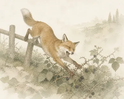 Illustration for Aesop’s fable “The Fox and the Bramble”