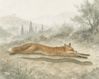 Illustration for Aesop’s fable “The Fox and the Serpent”