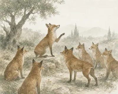 Illustration for Aesop’s fable “The Fox Without a Tail”