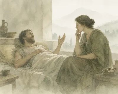 Illustration for Aesop’s fable “The Man Who Promised the Impossible”