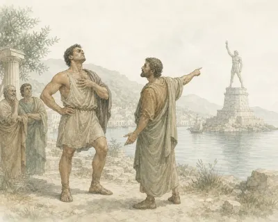 Illustration for Aesop’s fable “The Braggart”