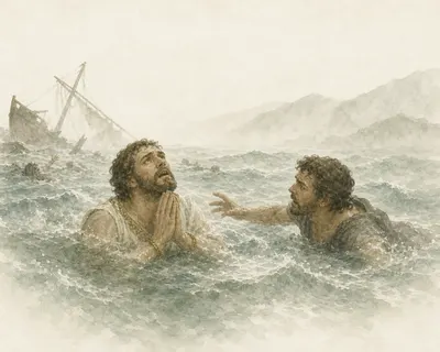 Illustration for Aesop’s fable “The Shipwrecked Man”