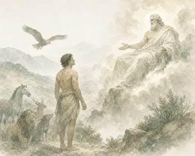 Illustration for Aesop’s fable “Men and Zeus”