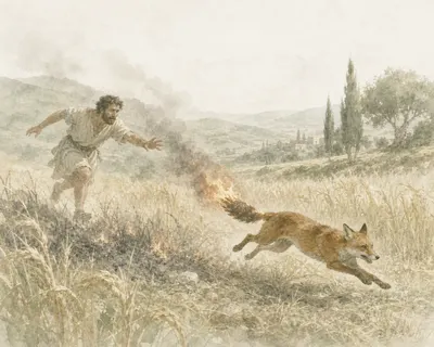 Illustration for Aesop’s fable “The Man and the Fox”