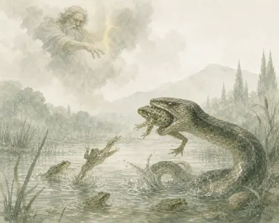 Illustration for Aesop’s fable “The Frogs Who Asked for a King”
