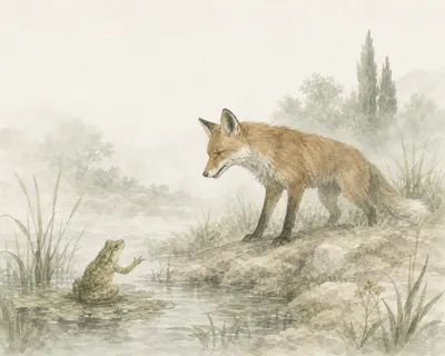 Illustration for Aesop’s fable “The Frog Doctor and the Fox”