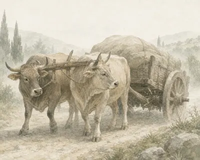 Illustration for Aesop’s fable “The Oxen and the Axle”