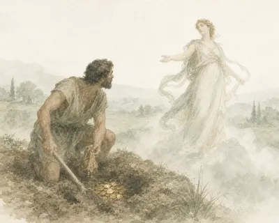 Illustration for Aesop’s fable “The Ploughman and Fortune”