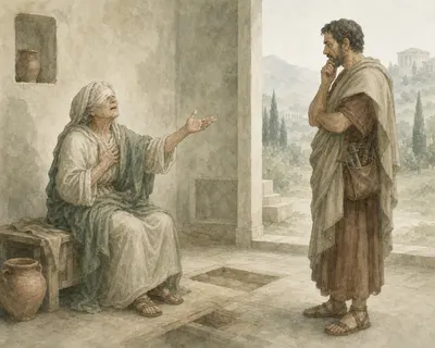 Illustration for Aesop’s fable “The Old Woman and the Doctor”