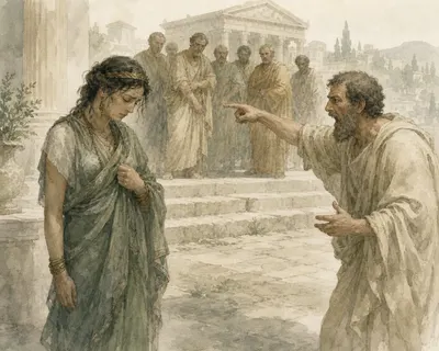 Illustration for Aesop’s fable “The Sorceress”