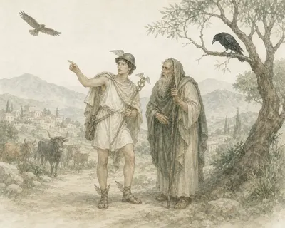 Illustration for Aesop’s fable “Hermes and Tiresias”