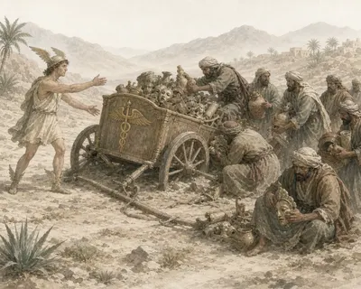 Illustration for Aesop’s fable “The Chariot of Hermes and the Arabs”