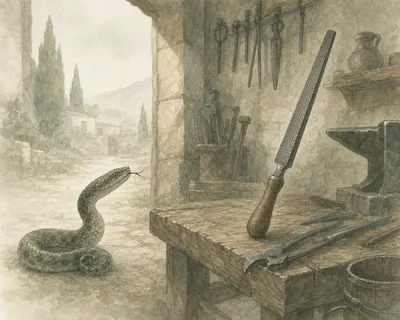 Illustration for Aesop’s fable “The Viper and the File”