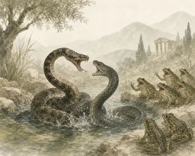Illustration for Aesop’s fable “The Viper and the Water-Snake”