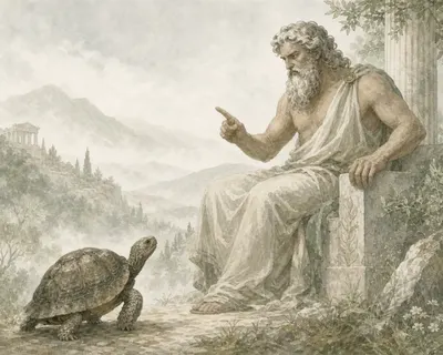 Illustration for Aesop’s fable “Zeus and the Tortoise”