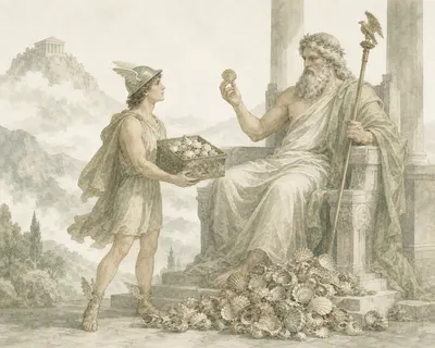 Illustration for Aesop’s fable “Zeus as Judge”