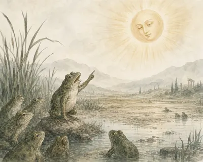Illustration for Aesop’s fable “The Sun and the Frogs”