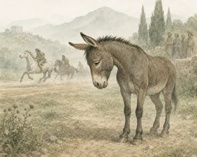 Illustration for Aesop’s fable “The Mule”