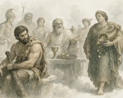 Illustration for Aesop’s fable “Heracles and Plutus”