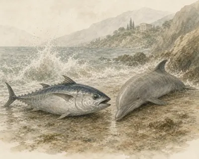Illustration for Aesop’s fable “The Tunny and the Dolphin”