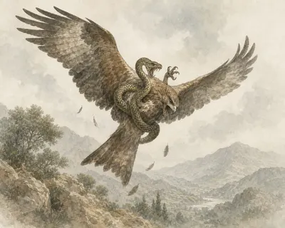 Illustration for Aesop’s fable “The Kite and the Serpent”