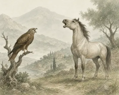 Illustration for Aesop’s fable “The Kite That Neighed”