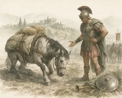 Illustration for Aesop’s fable “The Horse and the Soldier”