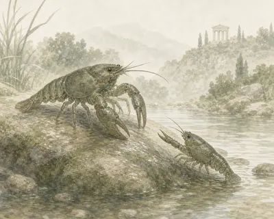 Illustration for Aesop’s fable “The Crayfish and Her Mother”