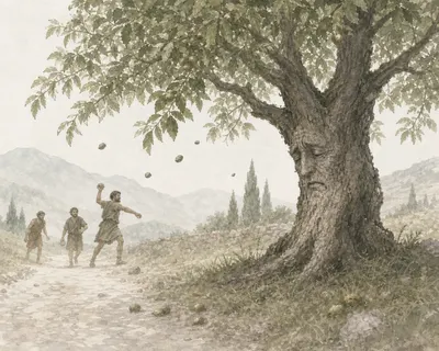 Illustration for Aesop’s fable “The Walnut Tree”