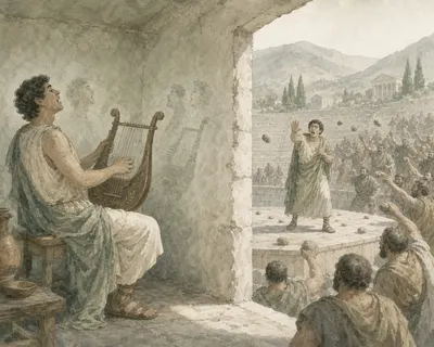 Illustration for Aesop’s fable “The Cithara Player”