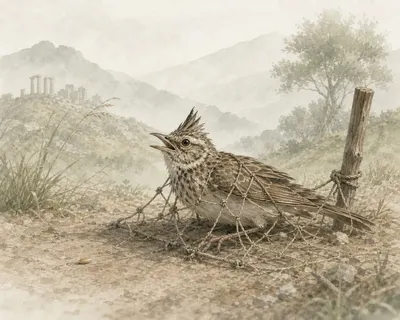 Illustration for Aesop’s fable “The Crested Lark”