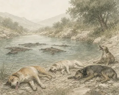 Illustration for Aesop’s fable “The Hungry Dogs”