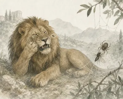 Illustration for Aesop’s fable “The Gnat and the Lion”