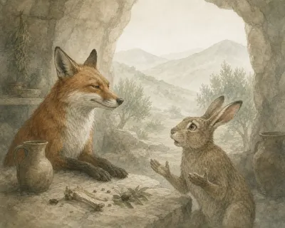 Illustration for Aesop’s fable “The Hare and the Fox”