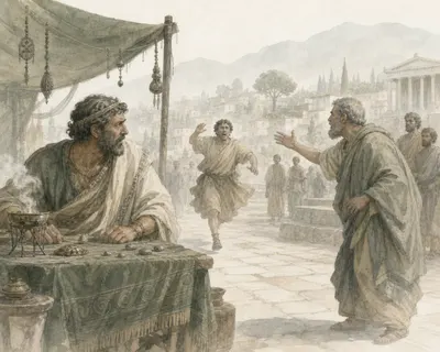 Illustration for Aesop’s fable “The Diviner”
