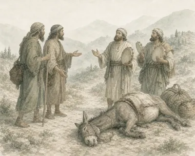 Illustration for Aesop’s fable “The Wandering Priests and the Ass”