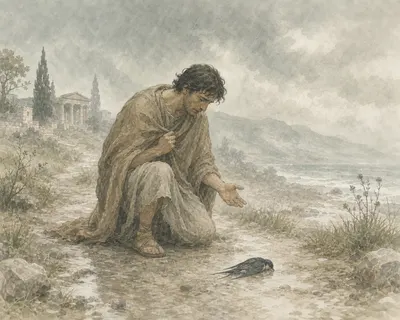 Illustration for Aesop’s fable “The Spendthrift and the Swallow”
