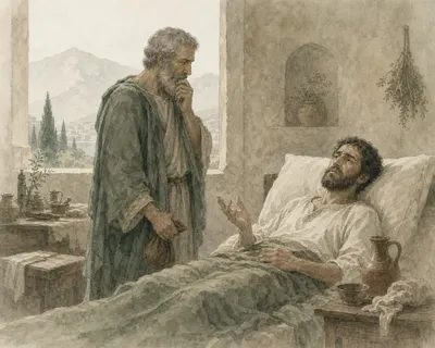 Illustration for Aesop’s fable “The Sick Man and the Doctor”