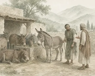 Illustration for Aesop’s fable “The Man Who Bought an ass”