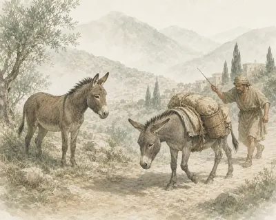 Illustration for Aesop’s fable “The Wild Ass and the Tame Ass”