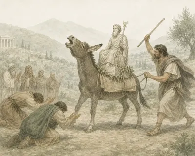 Illustration for Aesop’s fable “The Ass Carrying a Statue of a God”