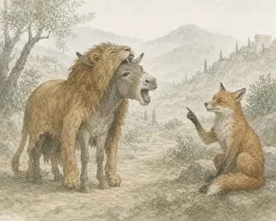 Illustration for Aesop’s fable “The Ass in the Lion's Skin”
